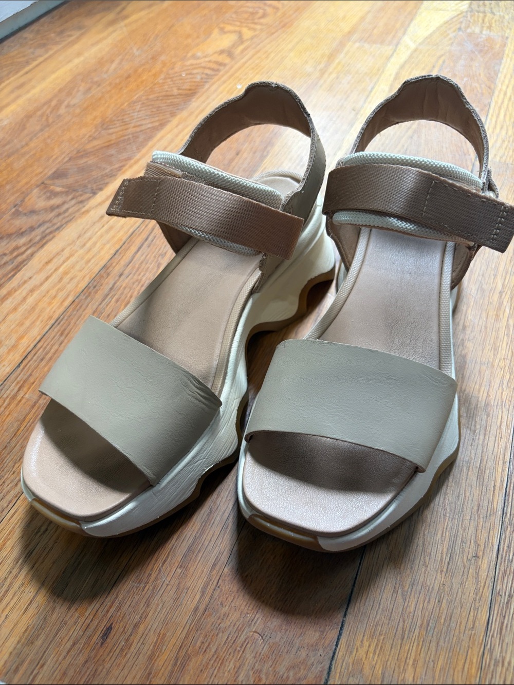 Sorel Beige and White Platform Wedge Sandals - Picture 2 of 5